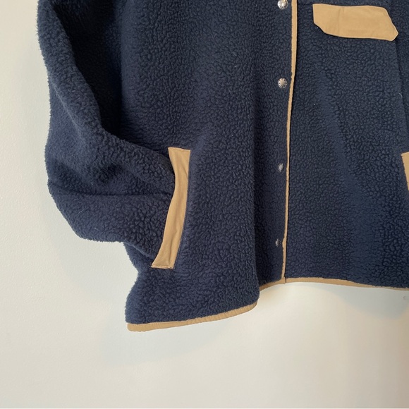 THE NORTH FACE Cragmont Sherpa Fleece Jacket XL Blue Tan Trim Snap Teddy Coat - Picture 5 of 13